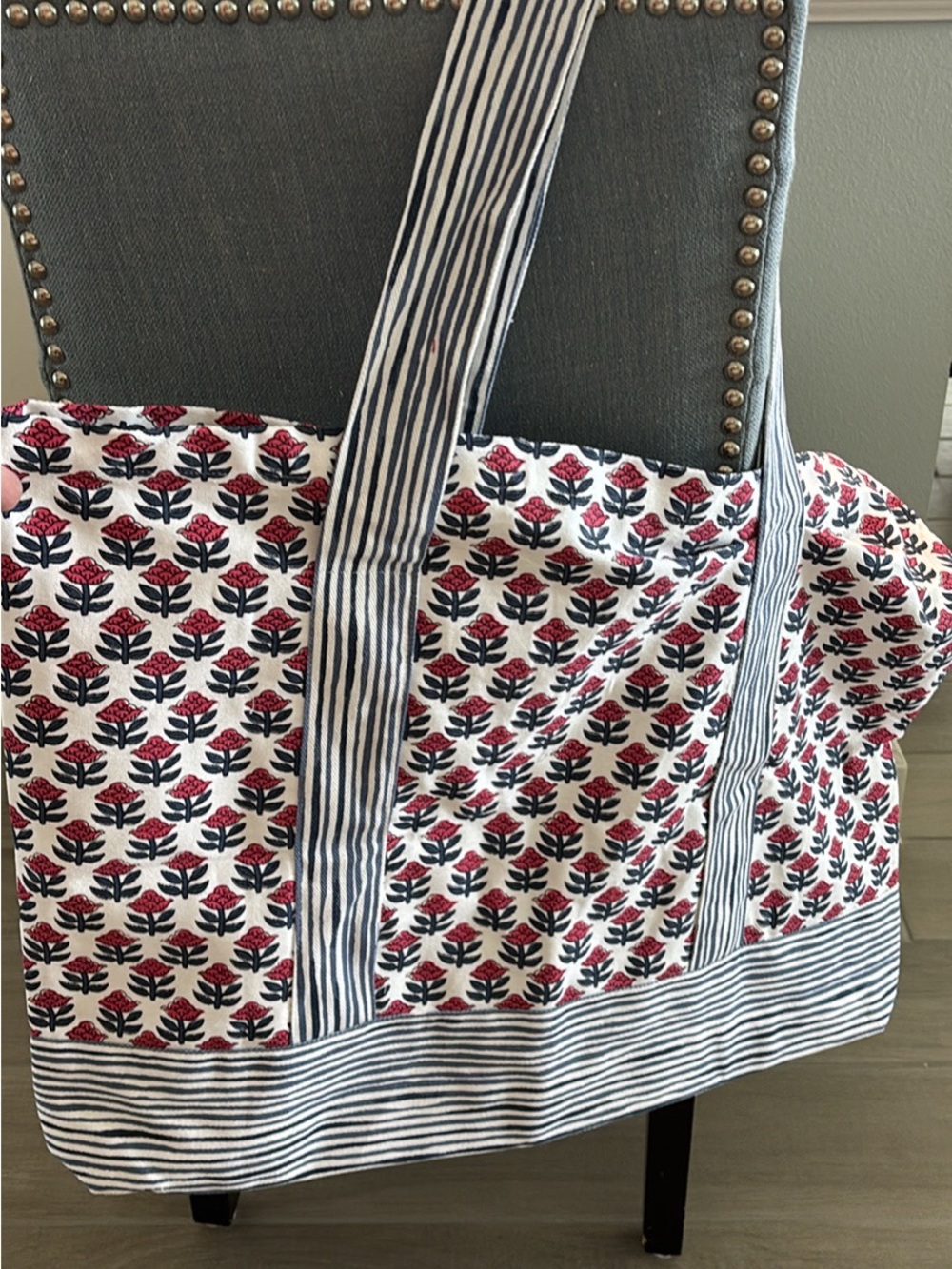 Tote Bag, Floral and Stripes